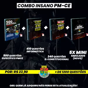 Imagem principal do produto COMBO INSANO PMCE +DE 1.600 QUESTÕES + 5 MINI SIMULADOS