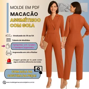 Imagem de capa para o Curso online MOLDE EM PDF - MACACÃO ASSIMÉTRICO COM GOLA. (COM AULA DE COSTURA)