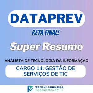 Imagem de capa para o Ebook Super Resumo TI - DATAPREV - Cargo 14 - GESTÃO DE SERVIÇOS DE TIC