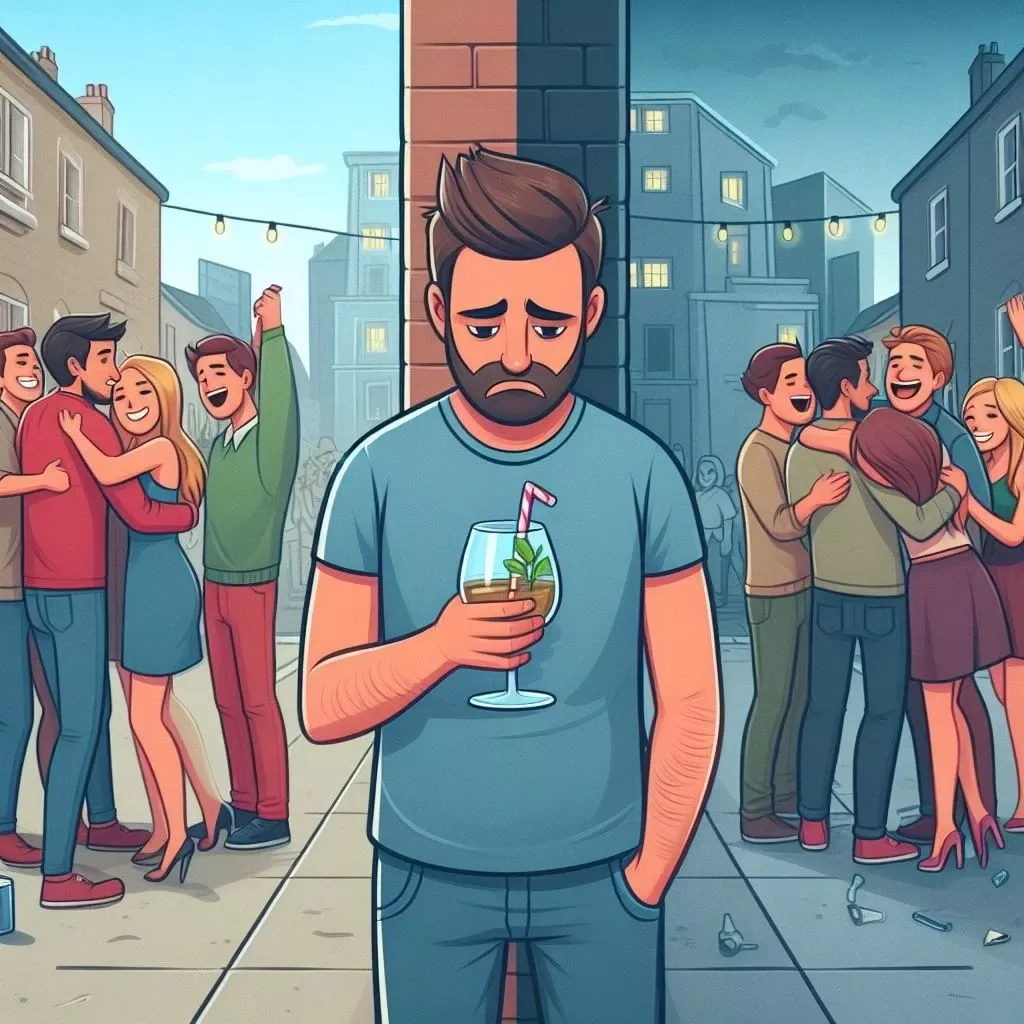 Homem sozinho em uma festa