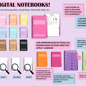 Imagen de portada para Ebook 13 Digital notebooks pack/ incluye 12 separadores enumerados por cuaderno / TODAS las paginas hipervinculadas/  +500 stickers de regalo junto con la compra