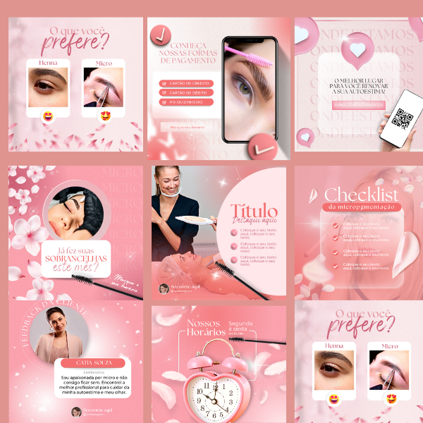 Canva Pack Design De Sobrancelhas, Micropigmentação e Cílios + BÔNUS
