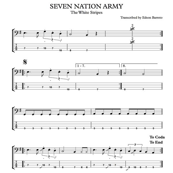 Seven Nation Army The White Stripes Bass Score Tab Lesson