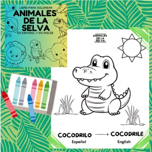 Imagen de portada para Ebook Libro para colorear animales de la selva en Español/Ingles