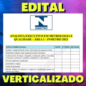 Imagem de capa para o Ebook ANALISTA EXECUTIVO EM METROLOGIA E QUALIDADE ÁREA 01 a 03 - INMETRO 2023 - Edital Verticalizado