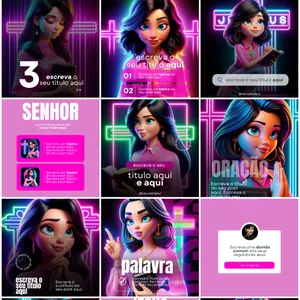 Imagem de capa para o Ebook PACK DE FEED CRISTÃ MODERN NEON - PINK - PLR