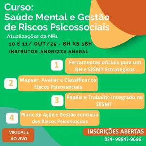 Imagem de capa para o Evento presencial Curso Saúde Mental e Gestão de Riscos Psicossociais