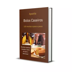 Imagem de capa para o Ebook Apostila de Bolos Caseiros - 100 Receitas Secretas. 