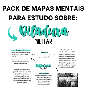 Imagem de capa para o Ebook PACK COM 6 MAPAS MENTAIS PARA ESTUDO SOBRE DITADURA MILITAR.