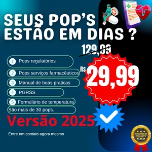 Imagem de capa para o Ebook PACOTE COMPLETO 2025- POP’S EDITÁVEL PARA DROGARIA  + Bônus  PGRSS e MBPF -Serviços farmacêuticos- Ficha de temperatura e umidade 