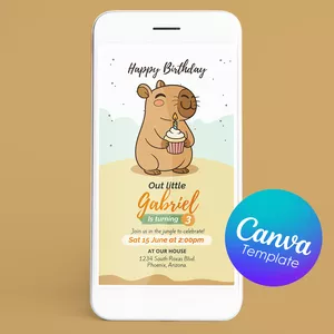 Imagen de portada para Curso online Tarjeta de Invitación Digital para Cumpleaños de Capybara | Plantilla de Canva