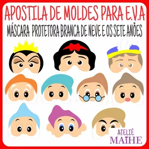 Imagem de capa para o Ebook MÁSCARA PROTETORA BRANCA DE NEVE E OS SETE ANÕES apostila de moldes para EVA