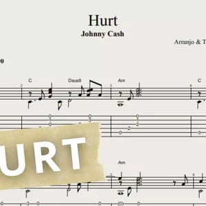 Imagem de capa para o Ebook Hurt - Johnny Cash: Transcrição p/ Violão Solo c/ Tablatura + Partitura + Cifra