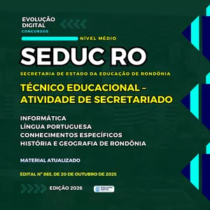 Imagem de capa para o Ebook APOSTILA - SEDUC RO - TÉCNICO EDUCACIONAL –  ATIVIDADE DE SECRETARIADO