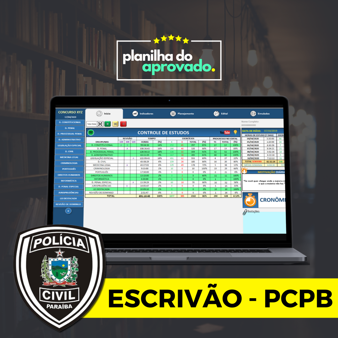 Imagem do curso Planilha do Aprovado - PC-PB - Escrivão