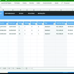 Planilha Planilha Para Controle de Reservas Para Hotéis, Hostel, Pousadas Camping