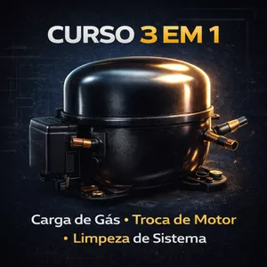 Imagem de capa para o Curso online Curso de Geladeira 3 em 1 - Carga de Gás • Troca de Motor • Limpeza de Sistema 