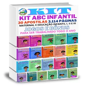 Imagem de capa para o Ebook KIT ABC INFANTIL com 30 Apostilas, 5 Atividades, Bônus e  Jogos (3.114 Páginas) em PDF. Para Maternal e Educação Infantil I, II e III. Com as Habilidades da BNCC 