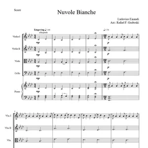 Imagem de capa para o Ebook Arranjo da música "Nuvole Bianche" de Ludovico Einaudi, para Quarteto de Cordas e Piano