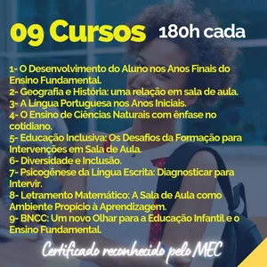 Formação em Educação (Kit): nove cursos (09) de 180 h cada