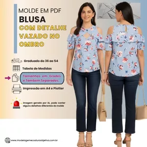 Imagem de capa para o Curso online MOLDE EM PDF - BLUSA COM DETALHE VAZADO NO OMBRO E BABADO DO DECOTE PRA MANGA.