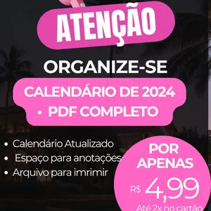 Imagem de capa para o Ebook Calendário anual de 2024 - PDF - e espaço para anotações 