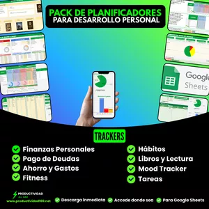 Imagen de portada para Ebook  ✅ Pack de Plantillas de Finanzas Personales, Fitness, Deudas, Ahorro, Hábitos, Lectura, Tareas, Animo de Google Sheets