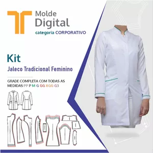 Imagem de capa para o Curso online kit molde Digital Jaleco Tradicional Feminino