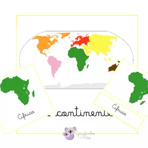 Imagem de capa para o Curso online Cards Montessori de Continentes - Letra cursiva, preta, caixa baixa