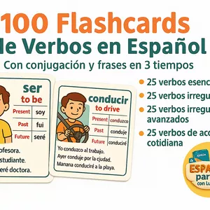 Imagen de portada para Curso online 100 Flashcards de Verbos en Español – Ilustradas y con Ejemplos