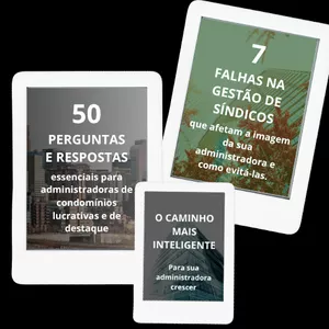 Imagem de capa para o Ebook Coletânea: 50 Perguntas e respostas essenciais para administradoras + 7 falhas na gestão de síndicos que afetam a imagem da sua administradora