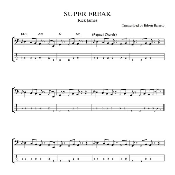 Rick James Super Freak Bass Tab
