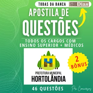 Imagem de capa para o Ebook Apostila de Questões Prefeitura de Hortolândia - Ensino Superior + Médicos