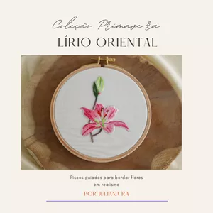 Imagem de capa para o Ebook Coleção Primavera: E-book de Risco Guiado para Bordar Lírio Realista – Passo a Passo Detalhado