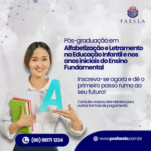 Imagem de capa para o Curso online PÓS-GRADUAÇÃO EM ALFABETIZAÇÃO E LETRAMENTO NA EDUCAÇÃO INFANTIL E NOS ANOS INICIAIS DO ENSINO FUNDAMENTOS