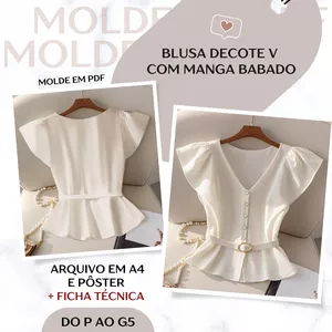 Imagem de capa para o Ebook Blusa Decote v com Manga Babado - Molde em PDF
