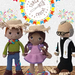 Imagem de capa para o Curso online Jurema, Dorival e Padre Pezão - amigurumis de festa junina