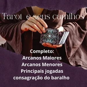 Imagem do curso Tarot e seus Caminhos Arcanos Maiores e Menores. Jogadas consagração Uma jornada fascinante por 400 paginas.