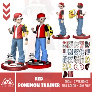 Imagen de portada para Curso online Red Pokemon trainer papercraft, Trainer pokemon papercraft 3d low poly pepakura template, DIY Paper Sculpture