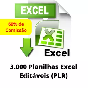 Imagem de capa para o Ebook Excel Editáveis PLR 3 Mil Planilhas de  Excel