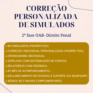 Imagem de capa para o Ebook CORREÇÃO PERSONALIZADA DE SIMULADOS- 2ª fase OAB Direito Penal