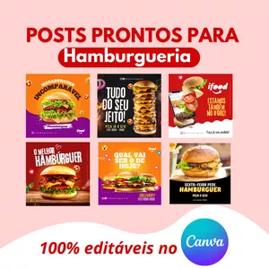 Imagem de capa para o Curso online Pack de posts prontos para Hamburgueria 