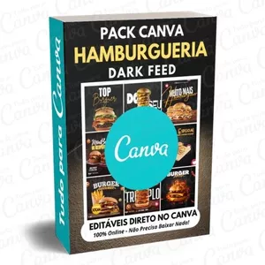 Imagem principal do produto Pack Canva Editável - Hamburgueria Dark Feed + 5 Kits Bônus