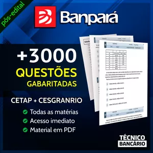 Imagem do curso Pacote Completo de Questões para Técnico Bancário Banpará 2025: Mais de 3.100 Questões Gabaritadas e Atualizadas (CETAP e CESGRANRIO)