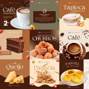 Imagem de capa para o Ebook Pack 20 Artes Feed Tema: Cafeterias - Editáveis No Canva (Versão Gratuita)