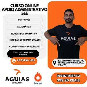 Imagem de capa para o Curso online Curso Apoio Administrativo Educacional SEE/AC - Águias Concursos