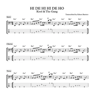 Cover image for Ebook HI DE HI HI DE HO (Kool &amp; The Gang) Bass Transcription, Score &amp; Tab Lesson