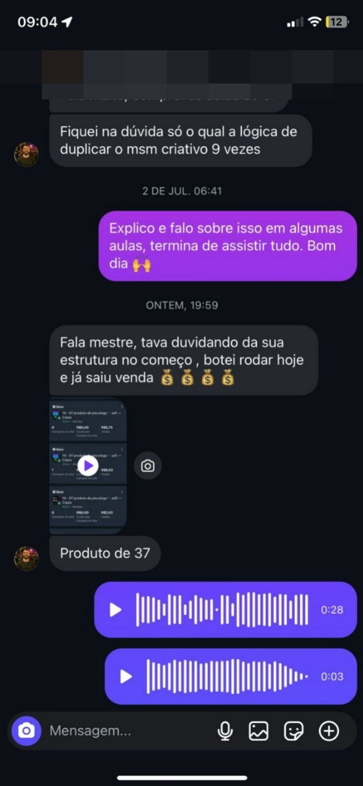 Print real de aluno com vendas a centavos