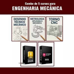 Imagem de capa para o Curso online COMBO 5 em 1 - Desenho Técnico Mecânico + Metrologia Aplicada à Mecânica + AutoCAD + Autodesk INVENTOR + Torno CNC