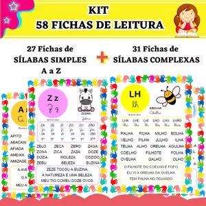 Imagem de capa para o Ebook Kit com 58 Fichas de Leitura para Alfabetizar - Sílabas simples e complexas